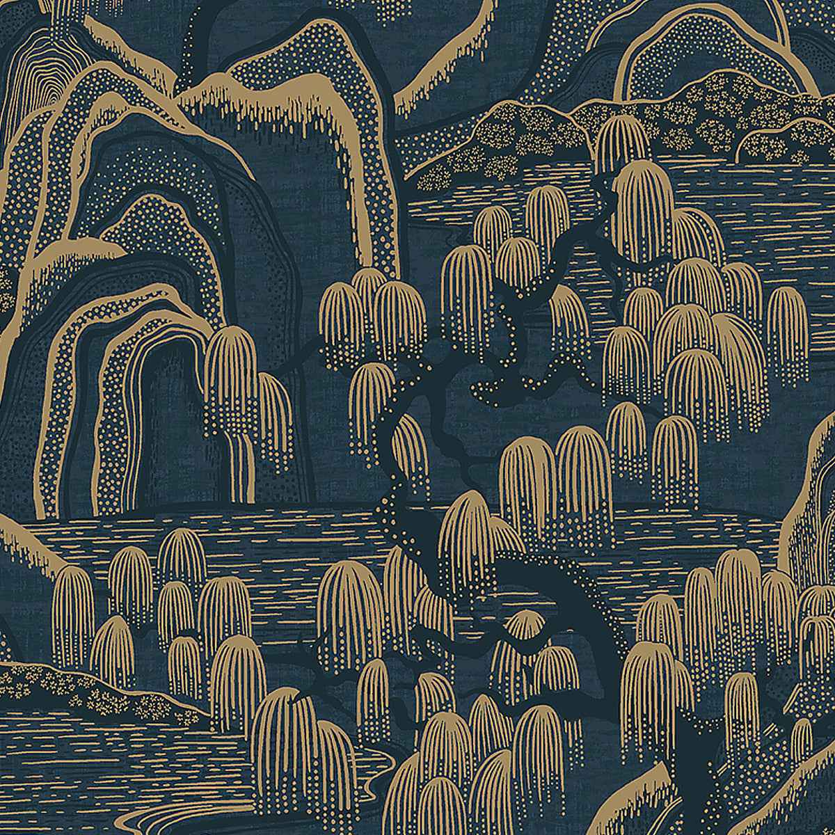 Indigo Garden Wallpaper Sample - Indigo & Gold