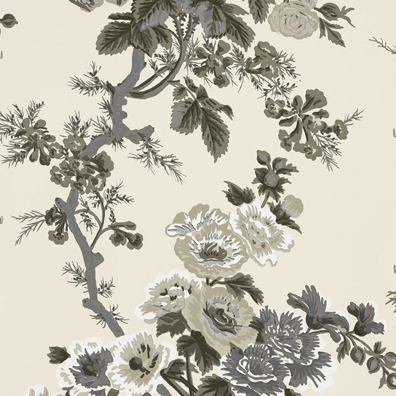Pyne Hollyhock Wallpaper Sample - Charcoal