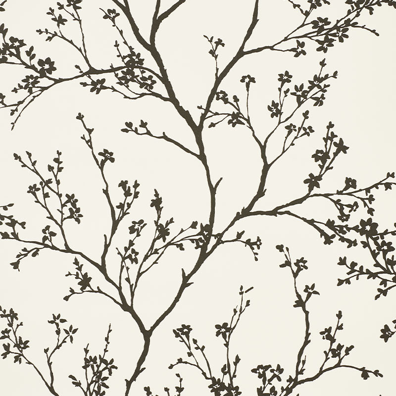 Twiggy Vinyl Wallpaper Sample - Black On Ivory