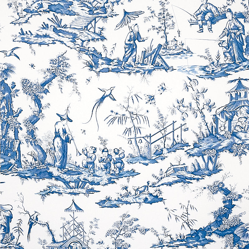 Shengyou Toile Wallpaper Sample - Blue