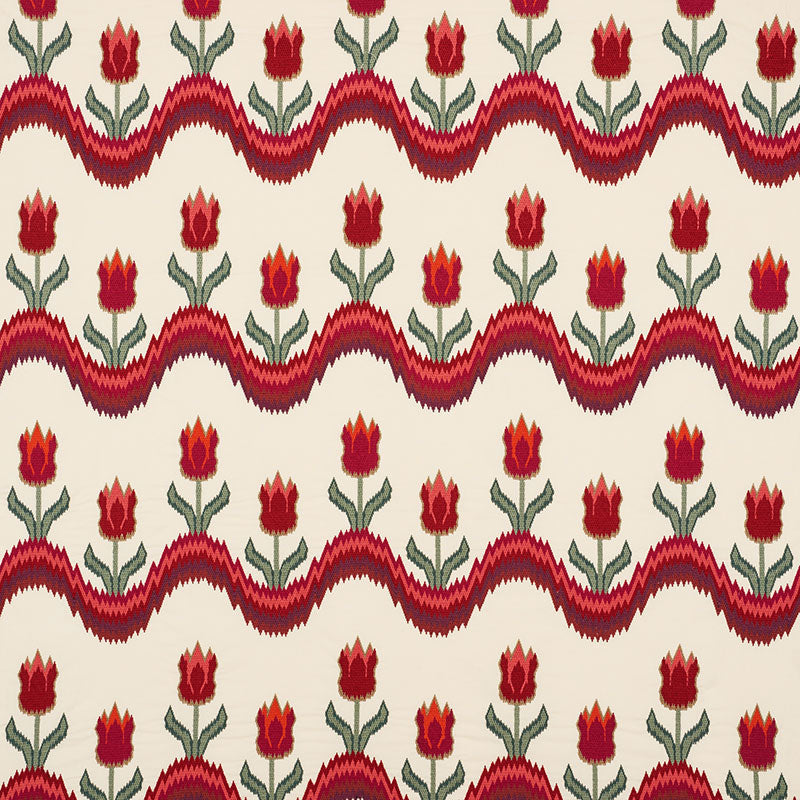 Tulip Flamestitch Embroidery Fabric Sample - Vermilion