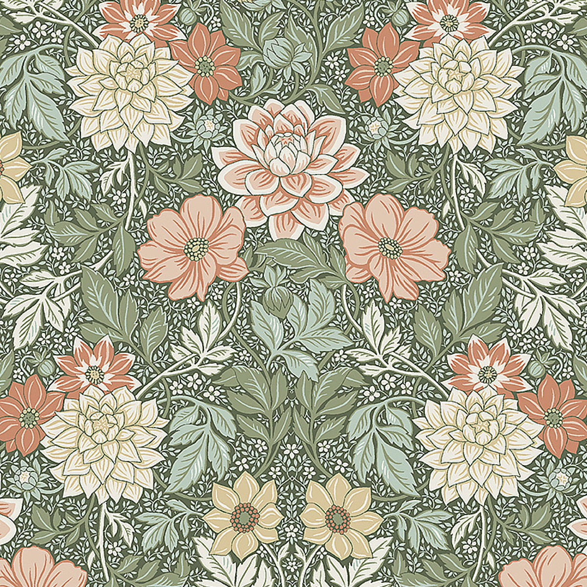 Dahlia Garden Wallpaper Sample - Green
