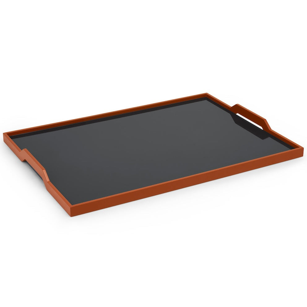 Schumacher x The Lacquer Company 22.75" Color Block Tray - Off Black & Burnt Clay