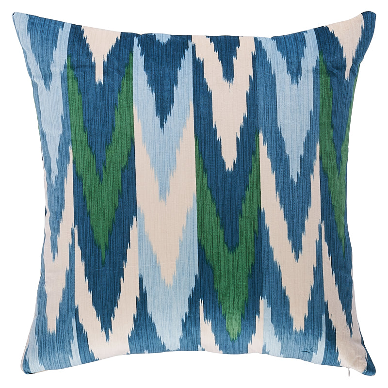 Kashgar Velvet Ikat Pillow - Peacock & Emerald