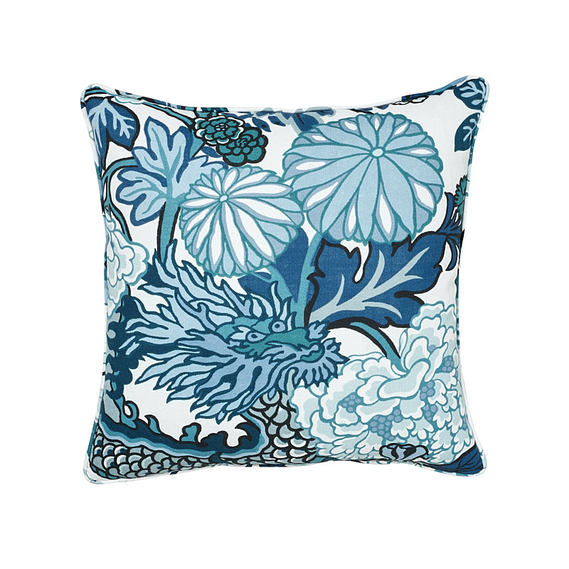 Chiang Mai Dragon Indoor/Outdoor Pillow - China Blue