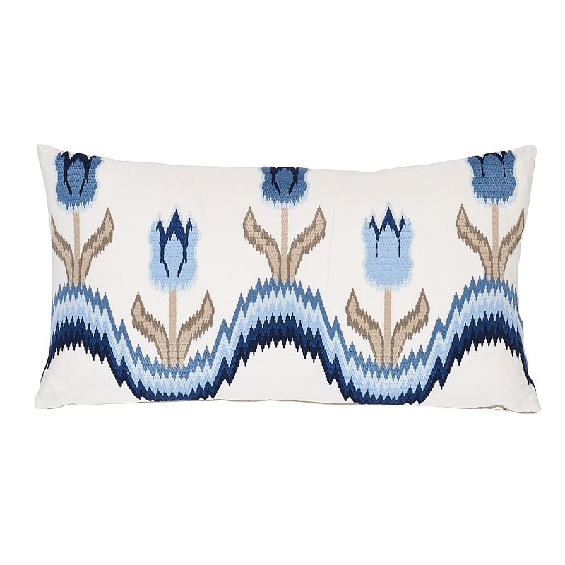 Tulip Flamestitch Pillow - Blue