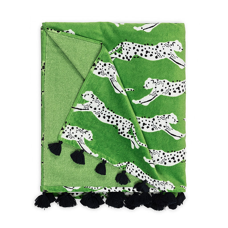 Leaping Leopard Beach Towel - Grass