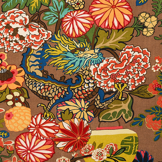 Chiang Mai Dragon Fabric Sample - Mocha