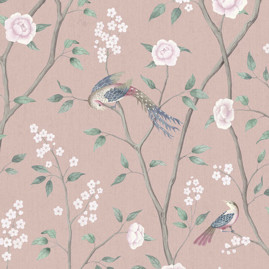 Paradise Birds Wallpaper Sample - Blush Shimmer