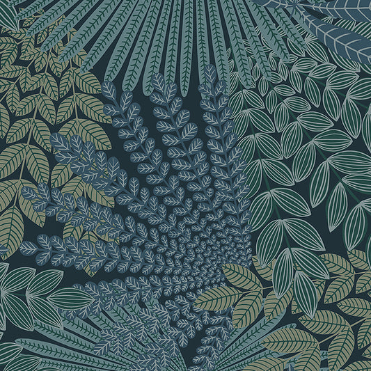 Velvet Leaves Wallpaper Sample - Spruce & Blue