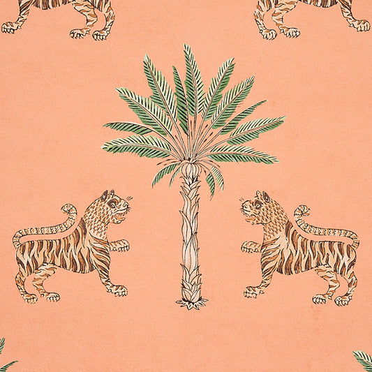 Tiger Palm Wallpaper Sample - Crimson On Peach