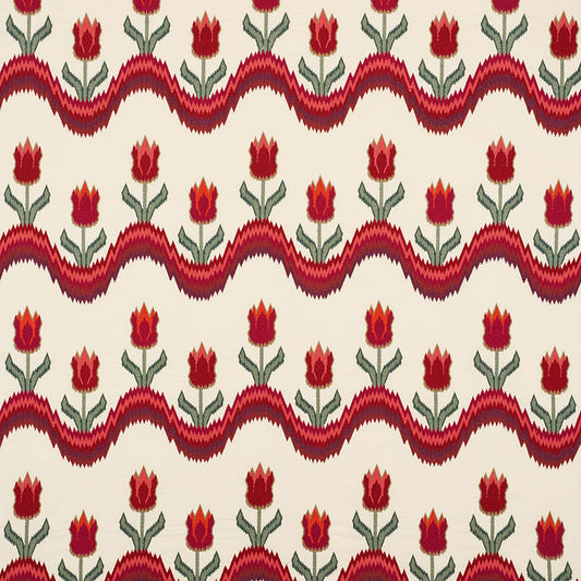Tulip Flamestitch Embroidery Fabric Sample - Vermilion
