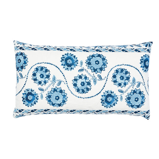 Zinnia Handmade Print Pillow - Blue
