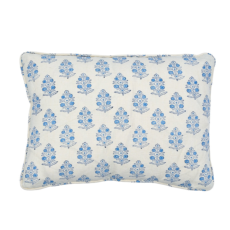 Aditi Hand Blocked Print 16" Pillow -Blue & White