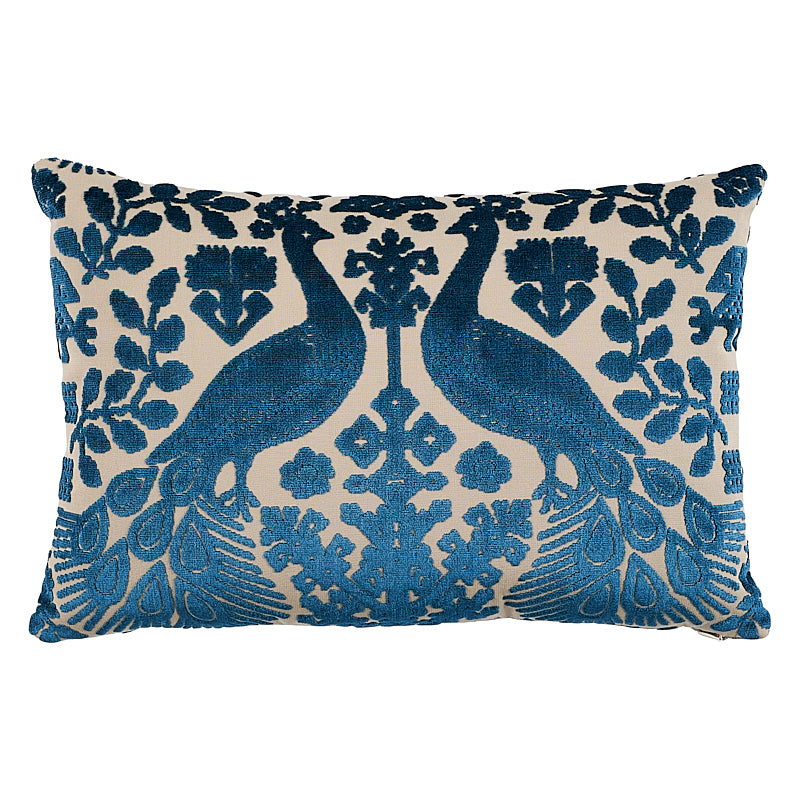 Pavone Velvet Pillow - Peacock/Sand