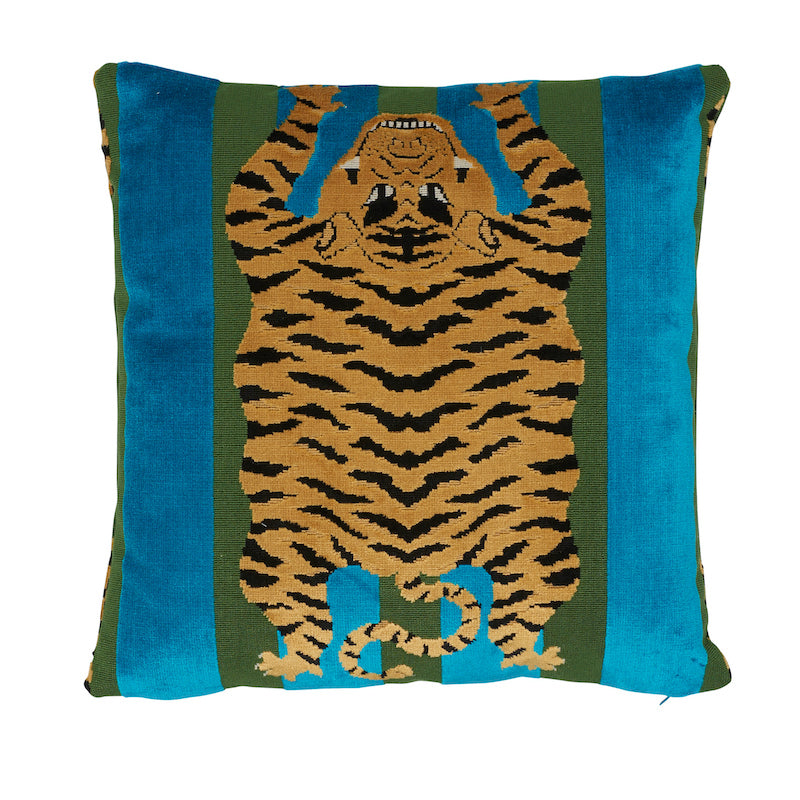 Jokhang Tiger Velvet Pillow - Peacock